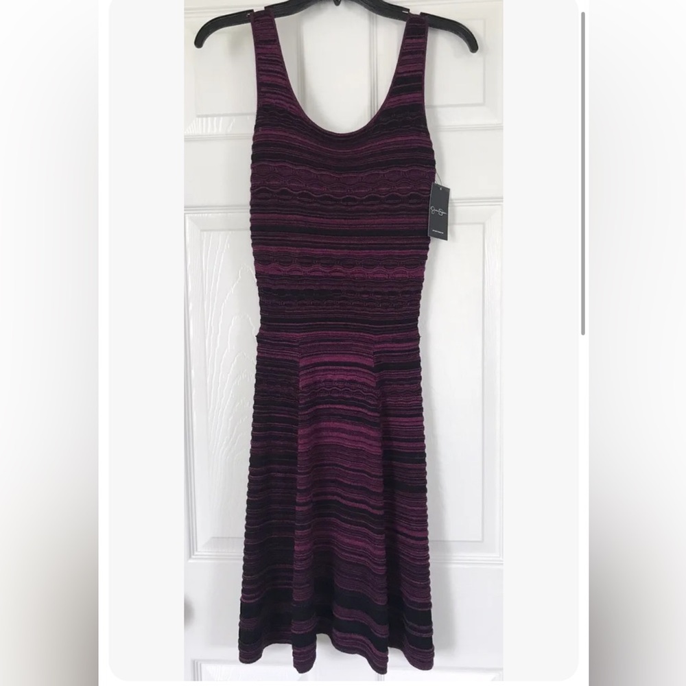 NWT Jessica Simpson Purple & Black Striped Sweater Knit Dress Size XS
